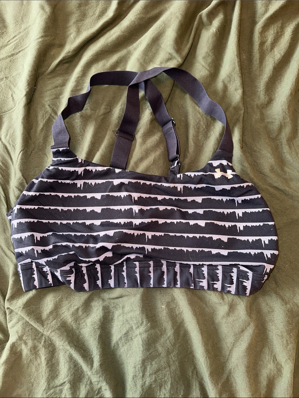 Striped Black & Grey Sports Bra with Adjustable Straps